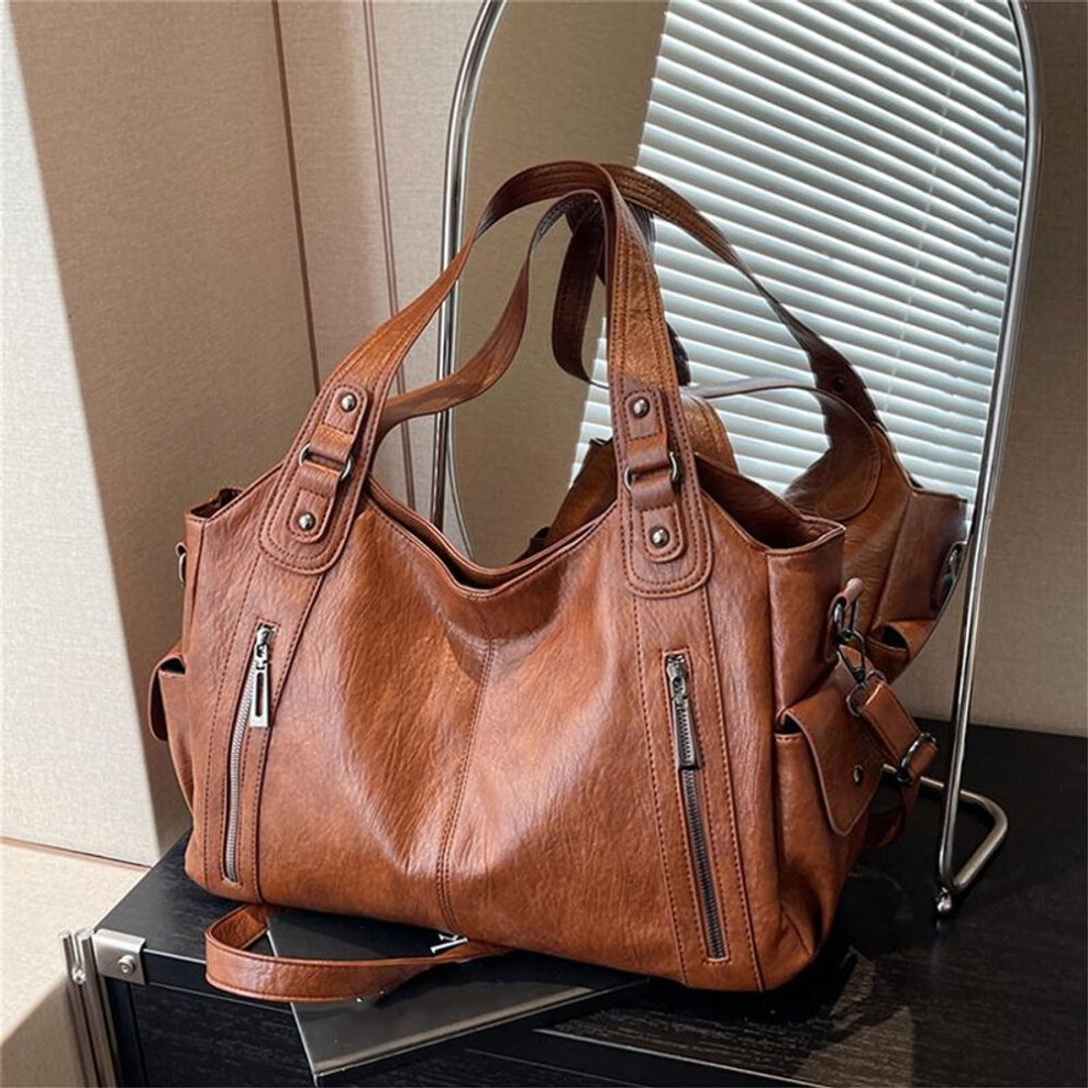 (brown, 40x15x25cm) Yogodlns High Quality Women&apos;s Bag New Urban Trend Style Shoulder Bag Versatile Casual Large Capacity Commuter Zipper Handbag