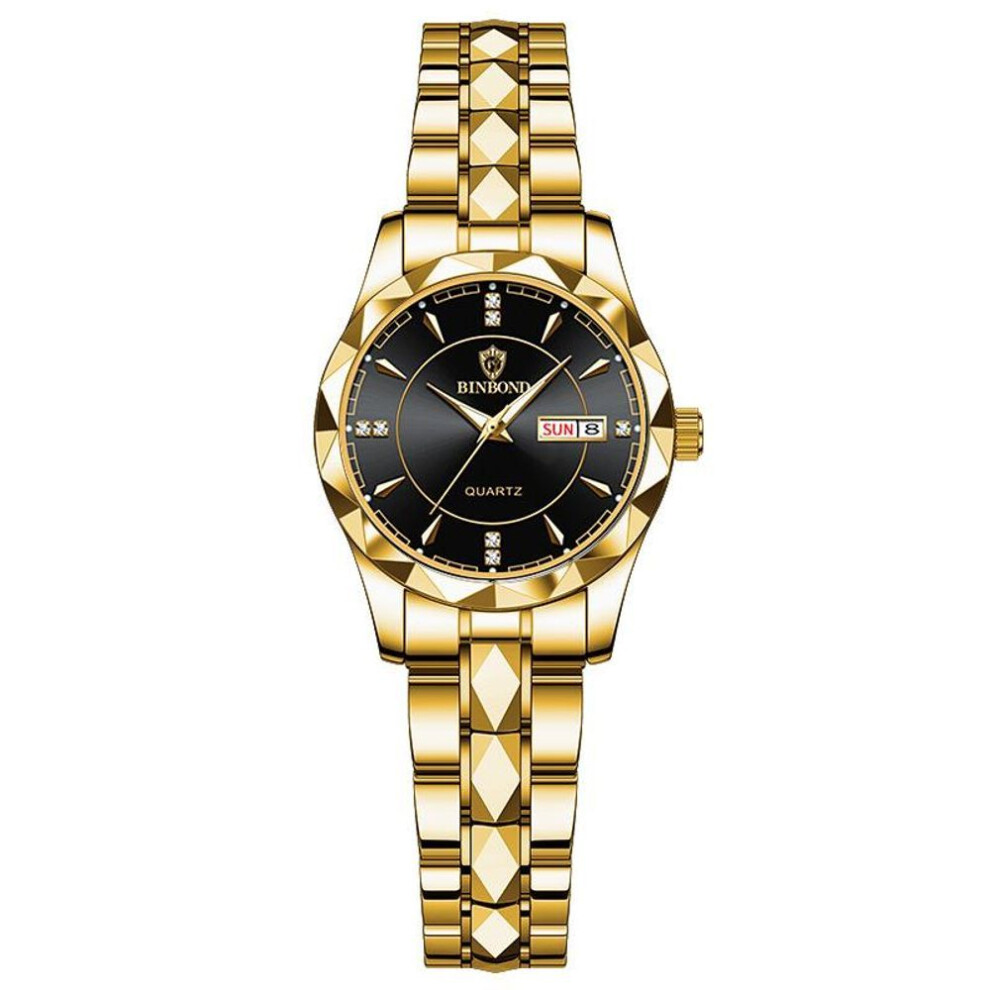 (gold,black) 2023 New Trendy Business Ladies Watch Fashion Waterproof Luminous Stainless Steel Strap Automatic Date Week for Women