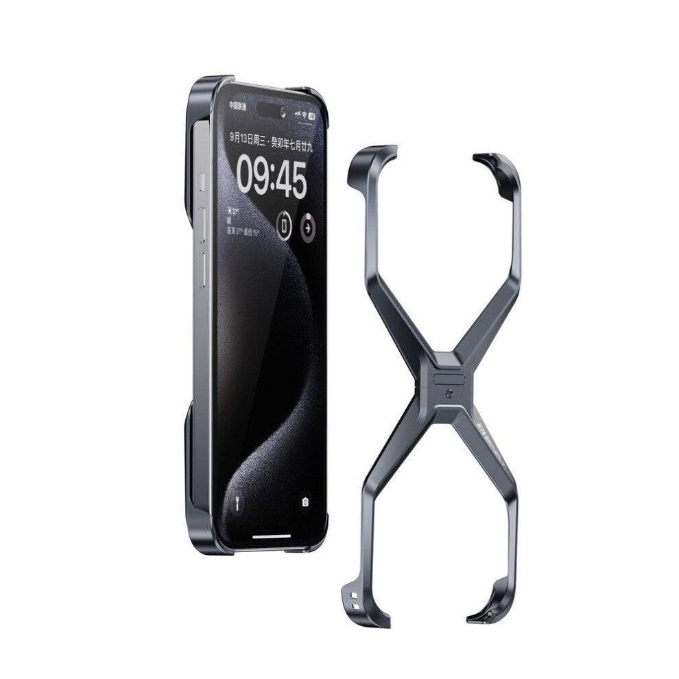 (grey, iPhone 13) Aluminum Alloy Borderless Heat dissipation Phone Case For iPhone 13 14 15 Pro Max Metal Phone Bumper Anti-collision Angle Pad Cover