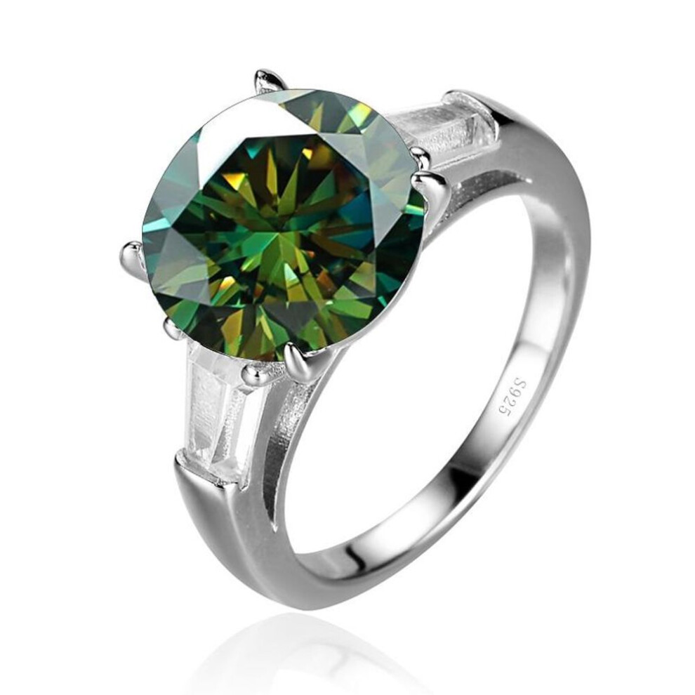 (green, 7.25) BagueRingen Luxury Big 5 Carat Moissanite Diamond Ring Sterling Silver 925 Jewelry Classic Four Claw Design Female Wedding Rings
