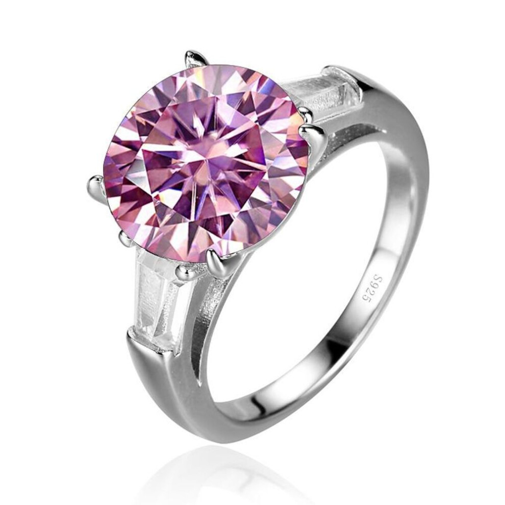 (pink, 6.5) BagueRingen Luxury Big 5 Carat Moissanite Diamond Ring Sterling Silver 925 Jewelry Classic Four Claw Design Female Wedding Rings