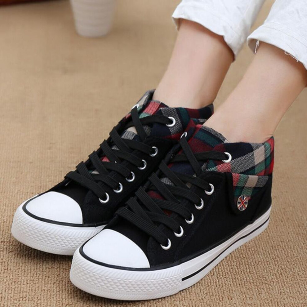 (black, 37) MINIFANN Women Canvas Shoes Casual Sneakers Vulcanized Low-Top Flat Running Shoes with Laces Women&apos;s shoes fashion wild casual shoes