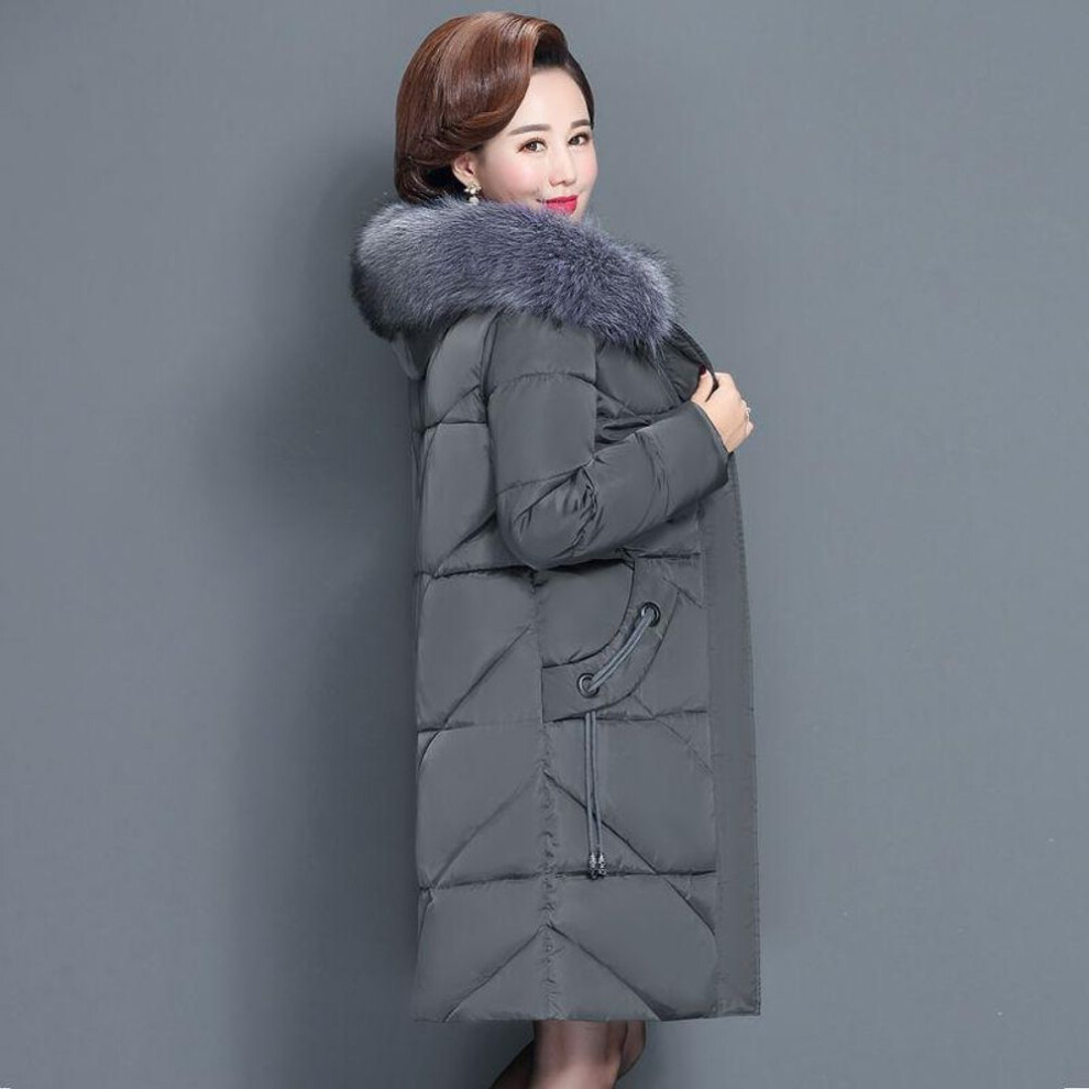 (grey, 4XL) Middle Aged Elderly Women Cotton Padded Clothes Long New Mother Down Jacket