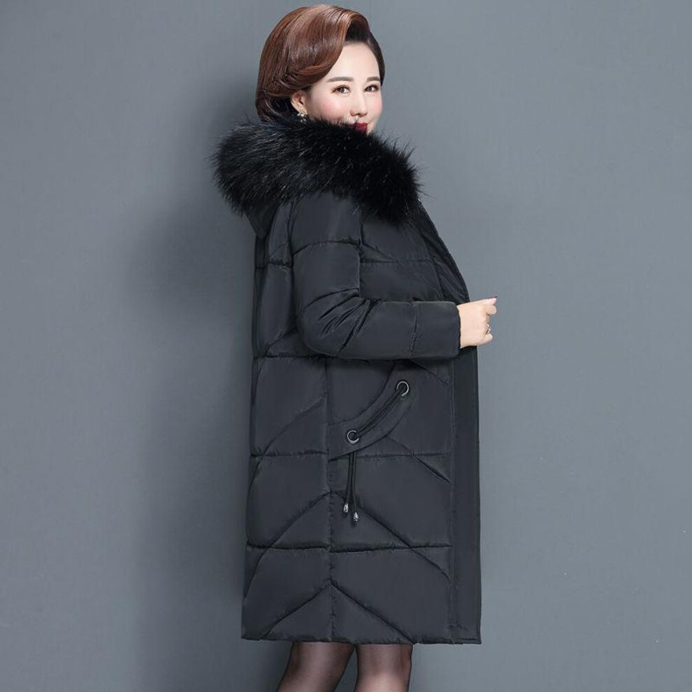 (black, 4XL) Middle Aged Elderly Women Cotton Padded Clothes Long New Mother Down Jacket