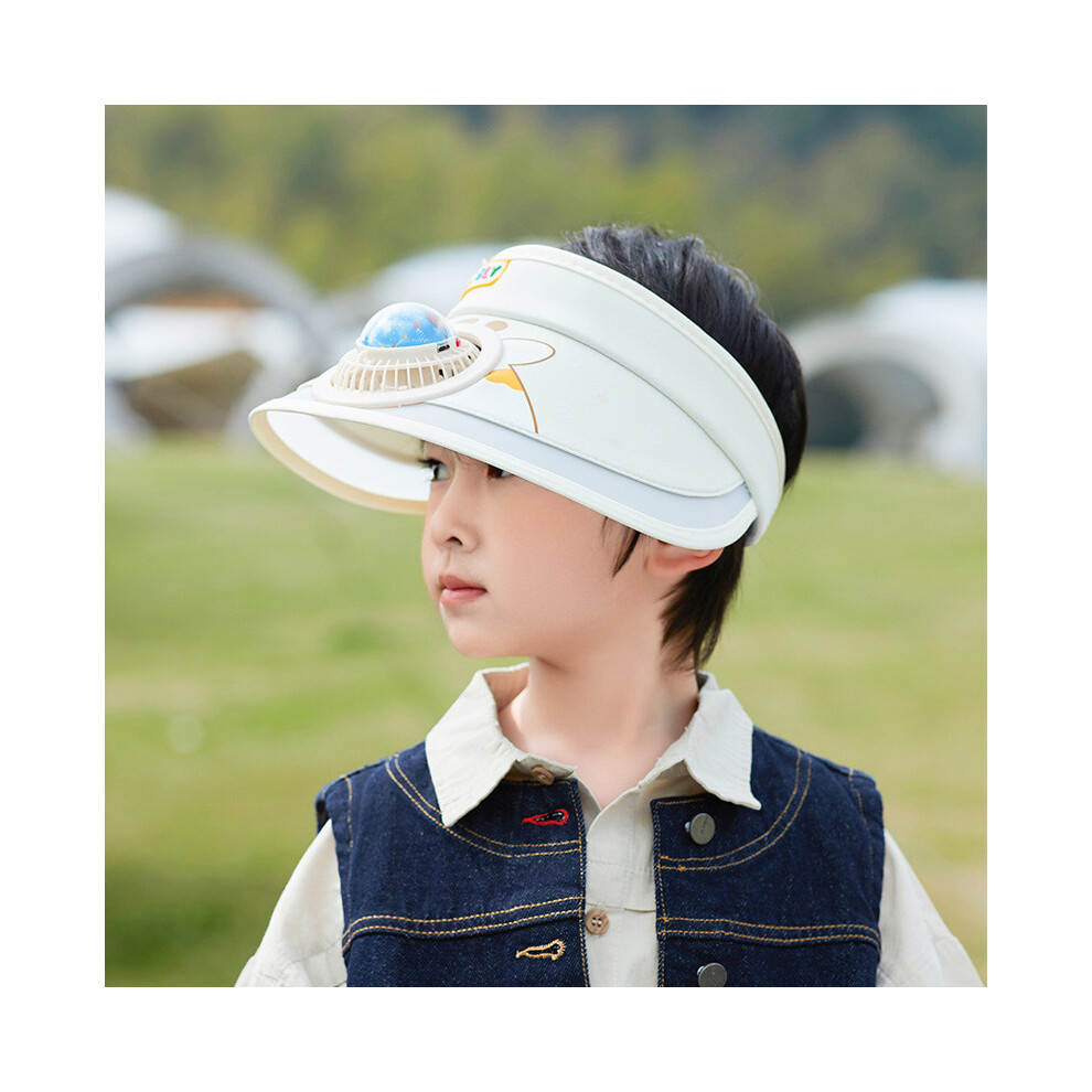 (Beige) Cartoon Summer Animal Pattern Print Sun Hat With Fan Breathable Outdoor Hat-image-OPC-PHHCN8Y-NEW