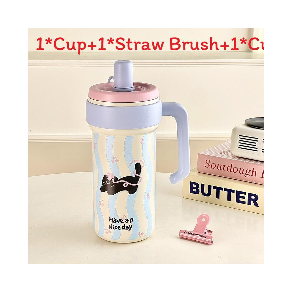 (Cherry Cat) Large Capacity Insulated Cooler Cup With Handle For Commuters Students And-image-OPC-PHHCNW9-NEW