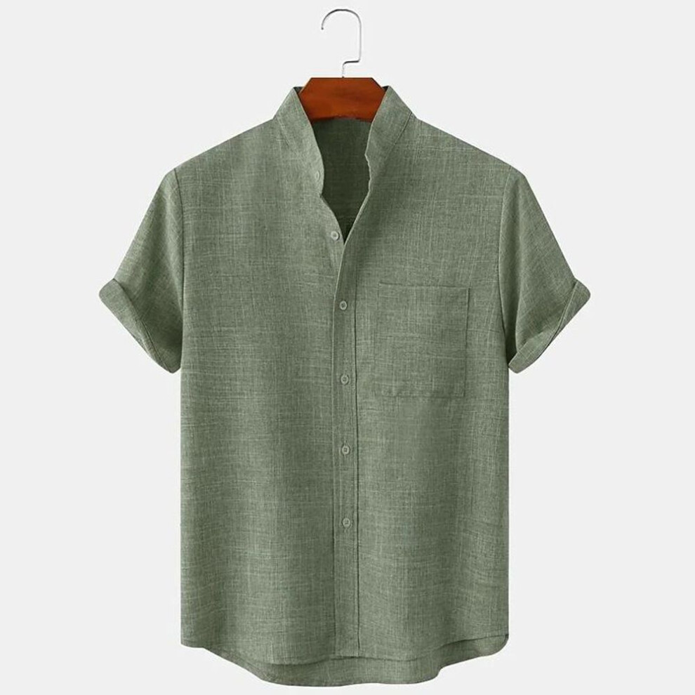 (green, XXL) Men&apos;s Fashion Short Sleeve Linen Shirts Casual Oversized Loose Shirts