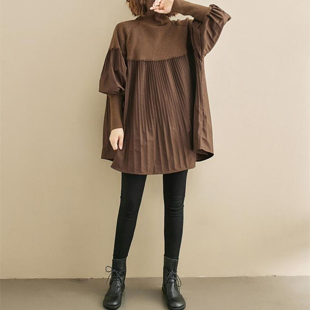 (brown, One Size) DIMANAF 2024 Plus Size Autumn Sweater Long Sleeve Women V-Neck Knitting Pullover Patchwork Pullovers Elastic Fashion Loose Tops&Tees