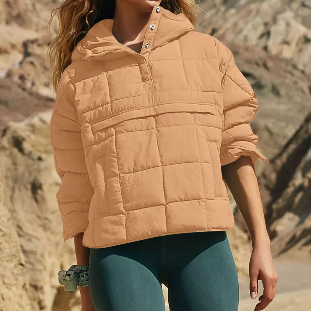 (khaki, L) Quilted Jackets For Women Lightweight Long Sleeve Button Down  Jacket Warm Winter Coat Outerwear With Pockets