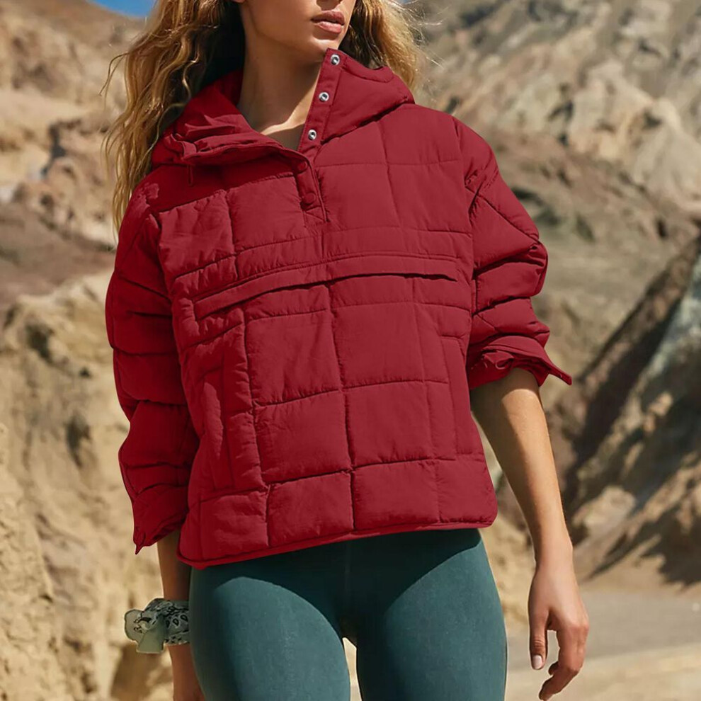 (wine, S) Quilted Jackets For Women Lightweight Long Sleeve Button Down  Jacket Warm Winter Coat Outerwear With Pockets
