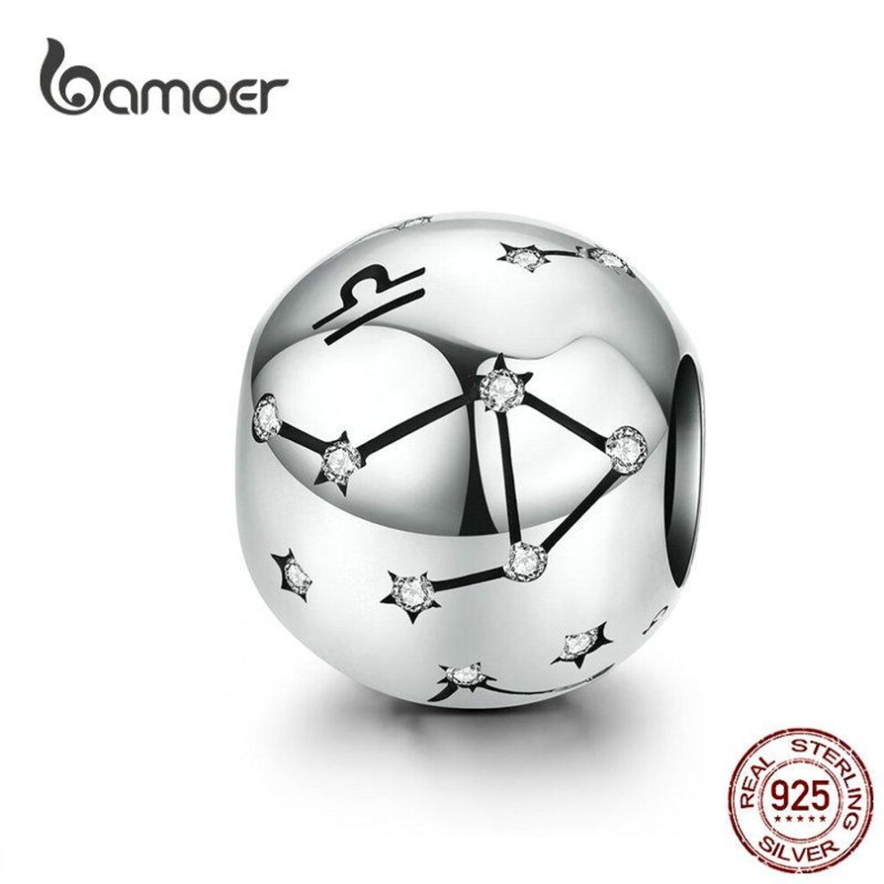 (Libra) BAMOER Vintage 925 Sterling Silver 12 Constellations Beads Charms fit Original Bracelets Jewelry