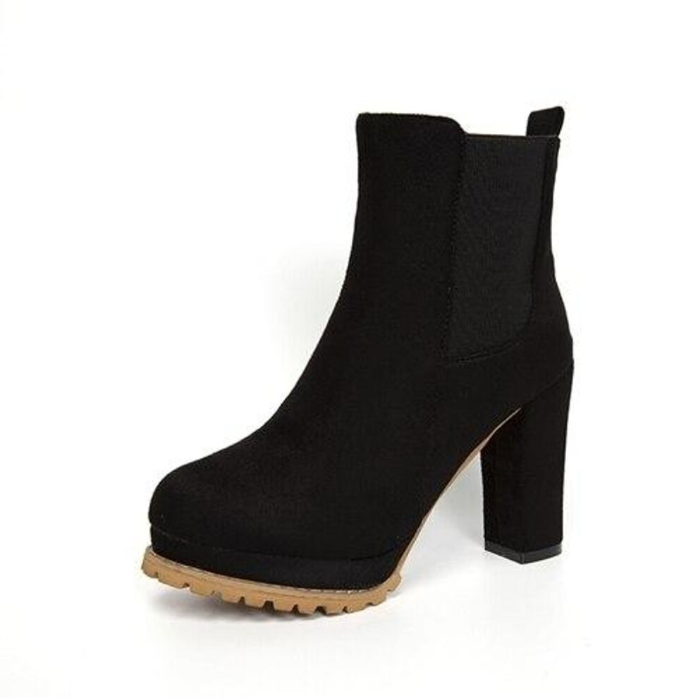 (black, 43) Women Chelsea Boots Autumn Woman Flock Platform High Heel Winter Ladies Leopard Shoes Female Footwear Plus Size Ankle Boots