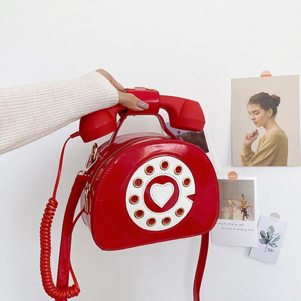(red, 21x9x16cm) Yogodlns Women&apos;s Creative Shoulder Bag Telephone Shaped Crossbody Bag Retro PU Leather Designer Sweet Girl Phone Purses and Small Handbag
