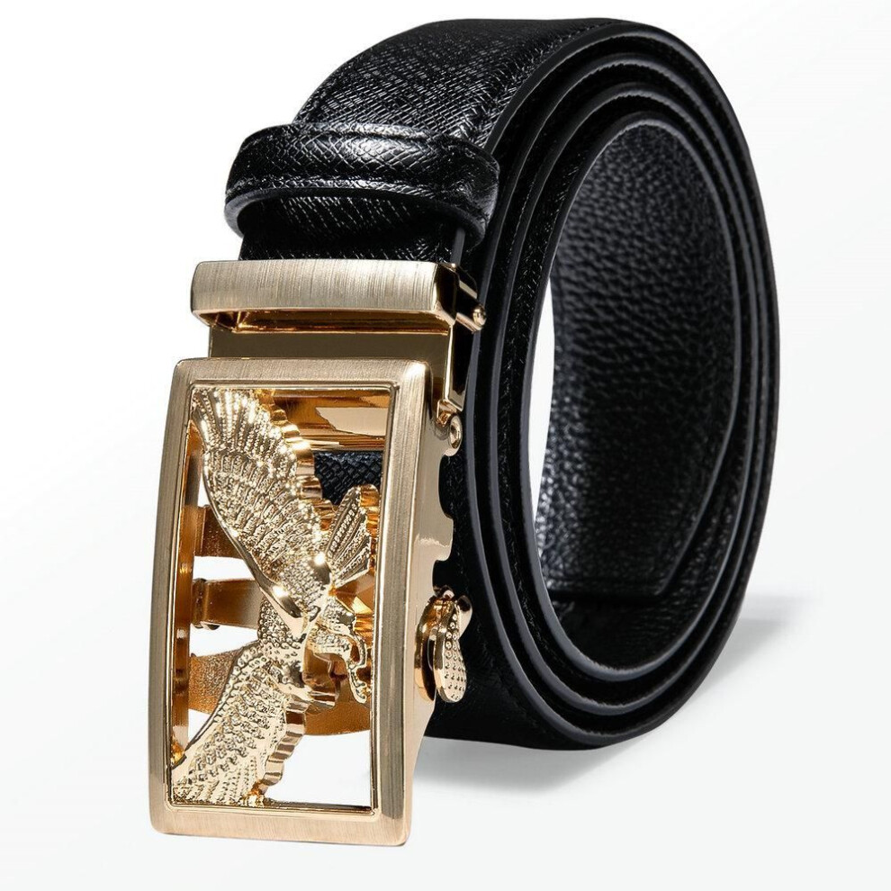 (black, 110cm/43in) Men Designer Belts Genuine Leather Belt Gold Flying Eagle Belt Buckle with Multicolor Ratchet Straps