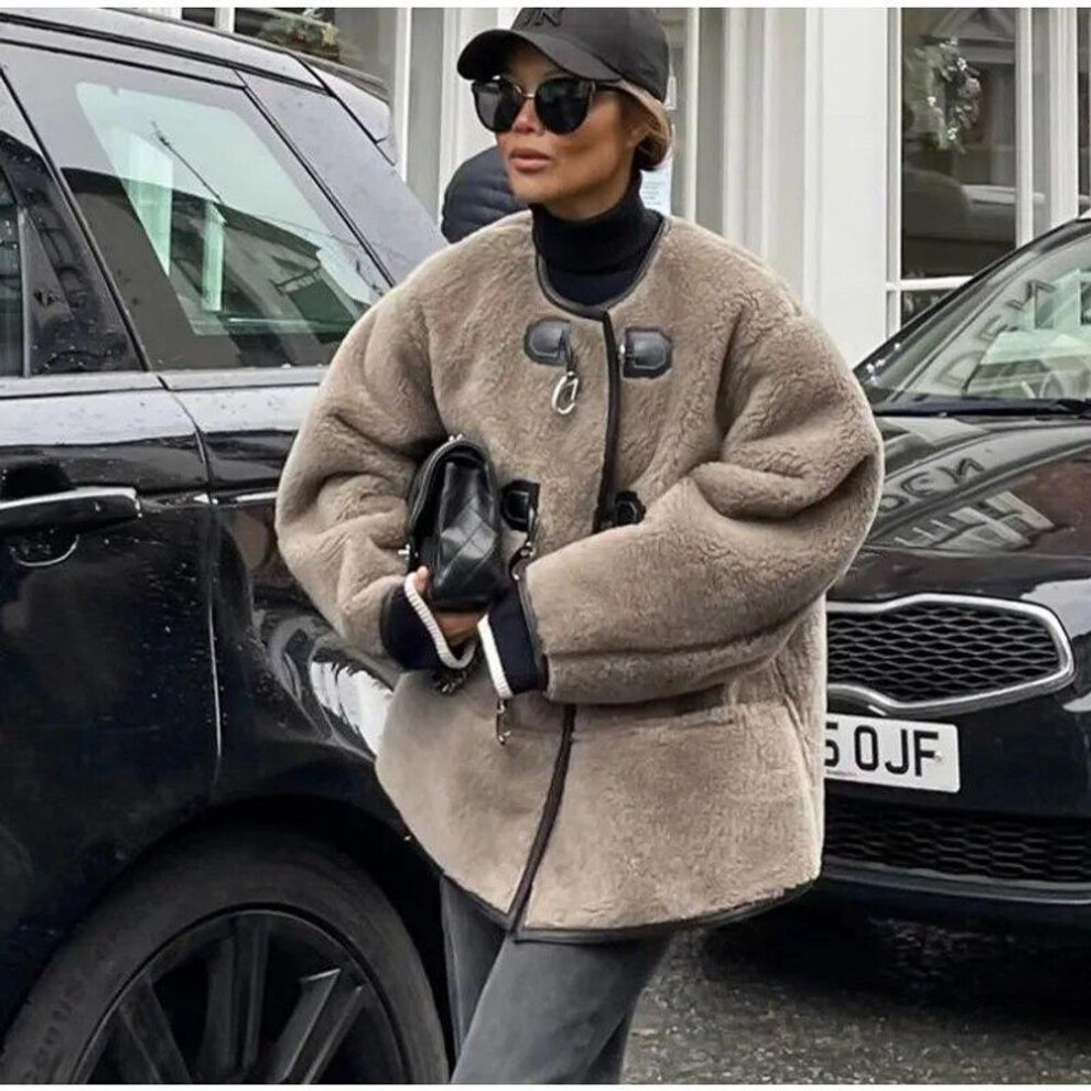 (brown, S) Fur Winter Thick Jackets For Women Elegant Long Sleeve Single Button Female Coat Flecce O-neck Casual Lady Panelled Overcoat