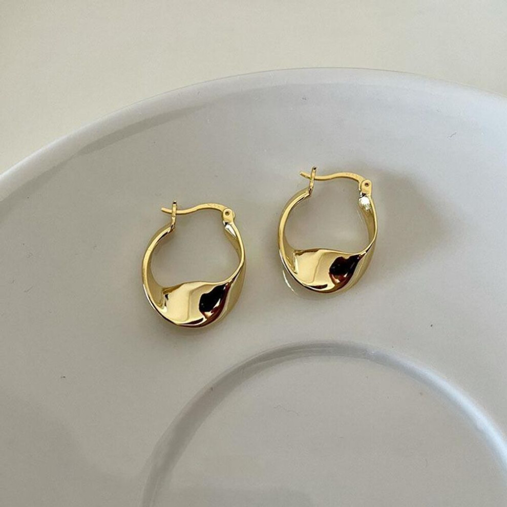 (Gold) 925 Silver Simple Creative Smooth Surface With Irregular Contorted Earrings Women Trendy Temperament Jewelry Accessories
