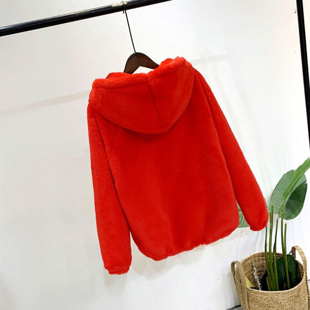 (red, XXL) Women&apos;s Jacket Rabbit Imitation Fur Winter Grass Mink Faux Fur Coat Ladies Artificial Fur Hooded Soft Plus Size