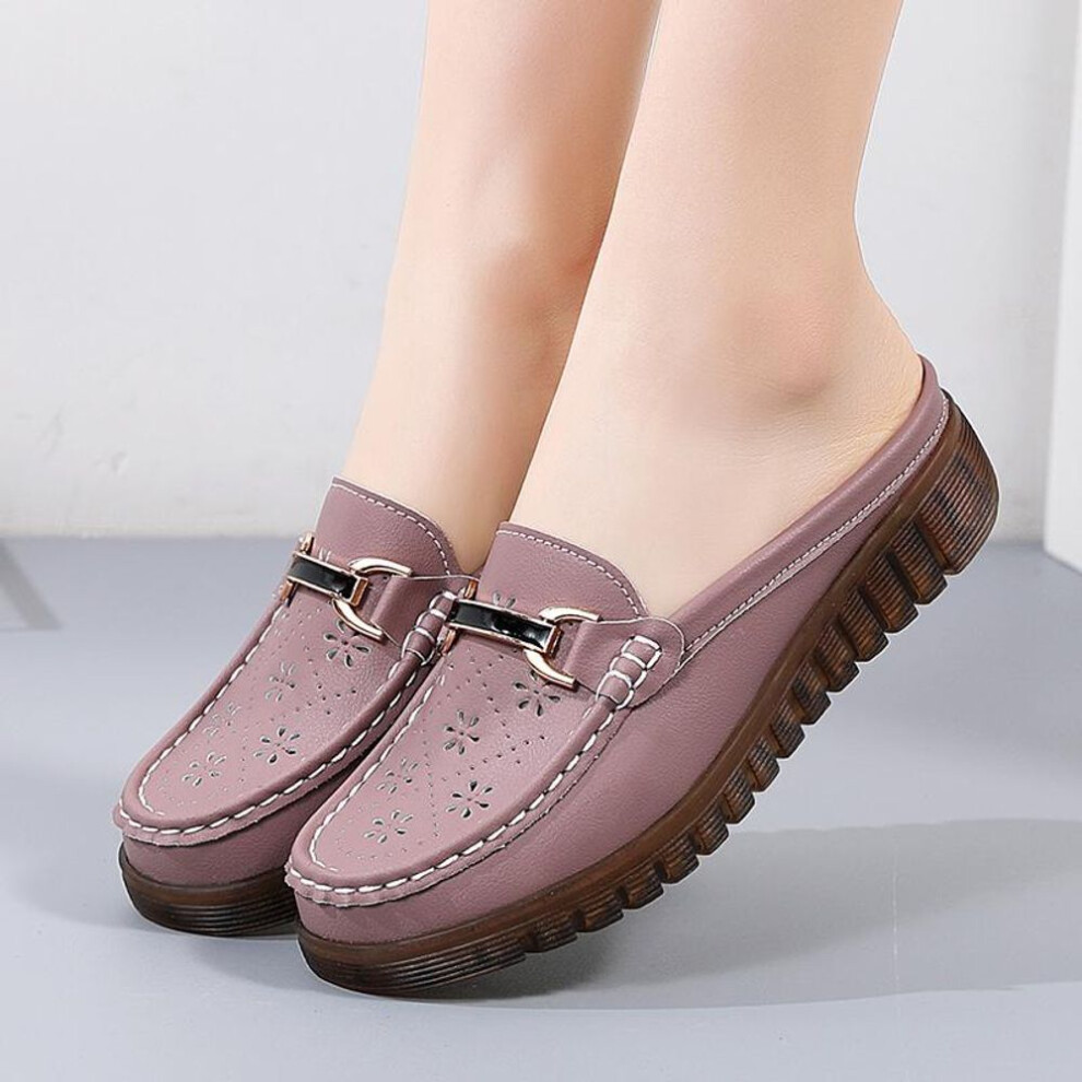 (brown, 39) Women Slide Slippers Soft Mules Loafers Slip on Casual Elegant Summer Breathable Leather Black Moccasin Shoes