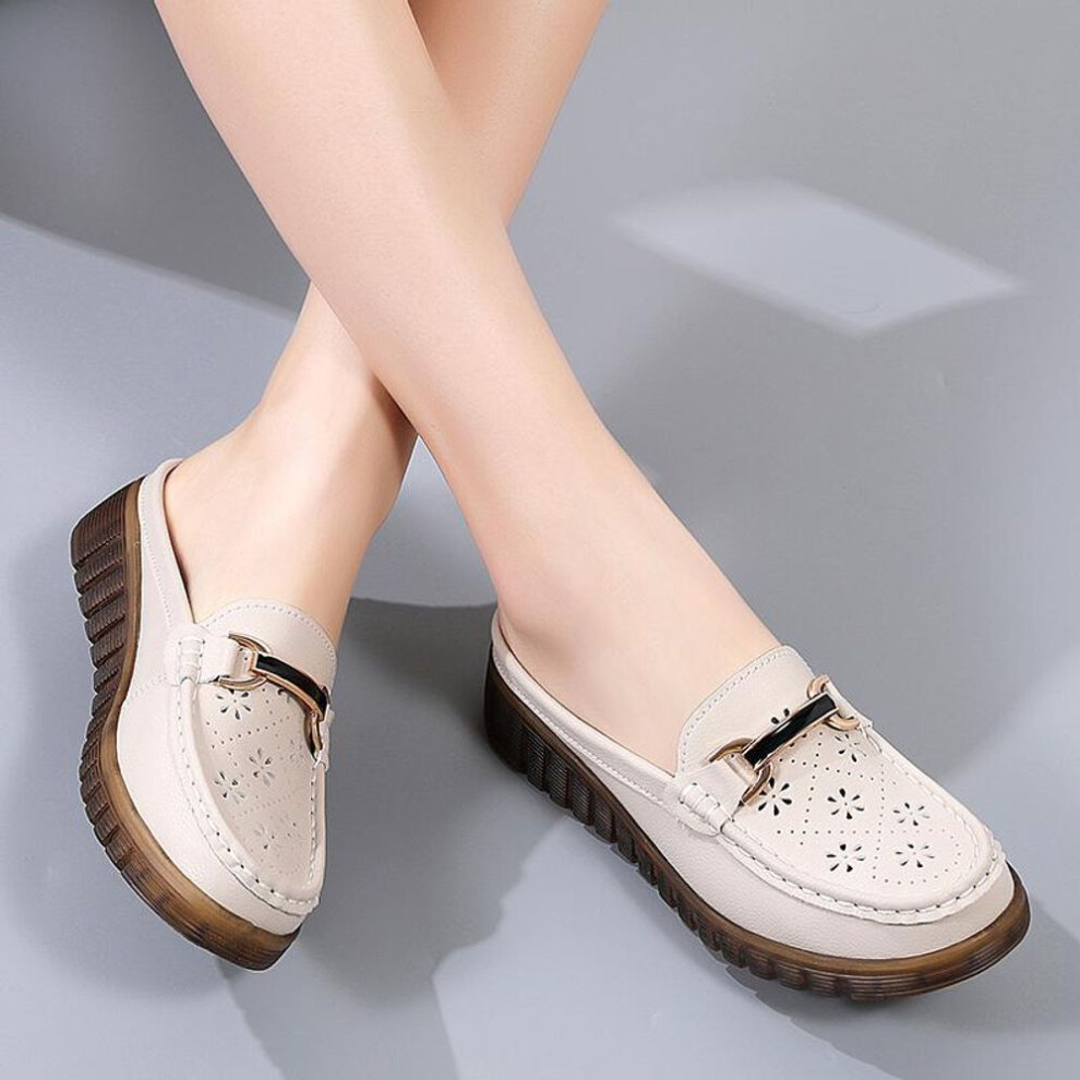 (ivory, 42) Women Slide Slippers Soft Mules Loafers Slip on Casual Elegant Summer Breathable Leather Black Moccasin Shoes