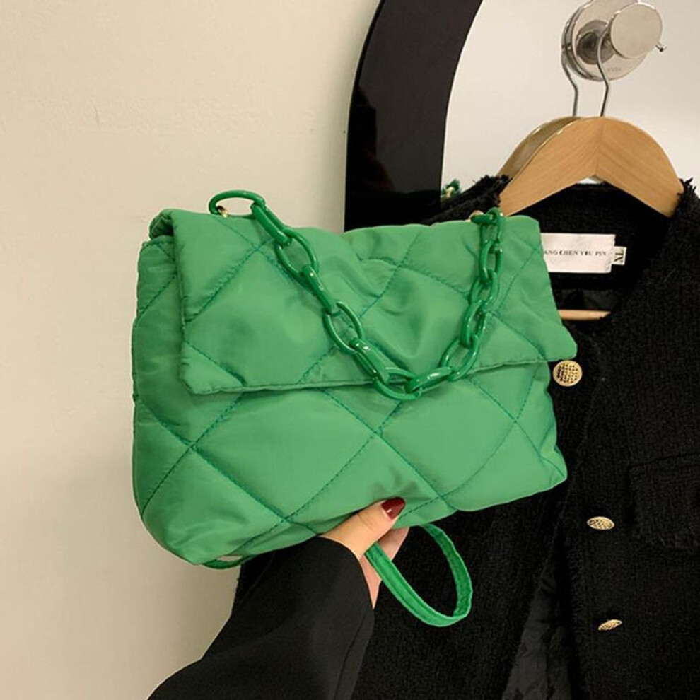 (green, 29x7x19cm) Yogodlns Large Capacity Crossbody Square Bags Casual Chain Women Underarm Bags Fashion Quilted All-match Winter Simple for Girls Shopping