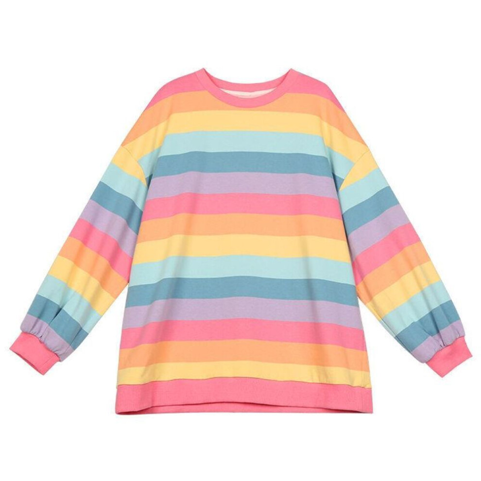(as the picture, XL) Scione Hoodies Women Rainbow Patchwork Women&apos;s Sweatshirt Harajuku Kawaii Top Hoodie Loose Sweatshirt Clothes