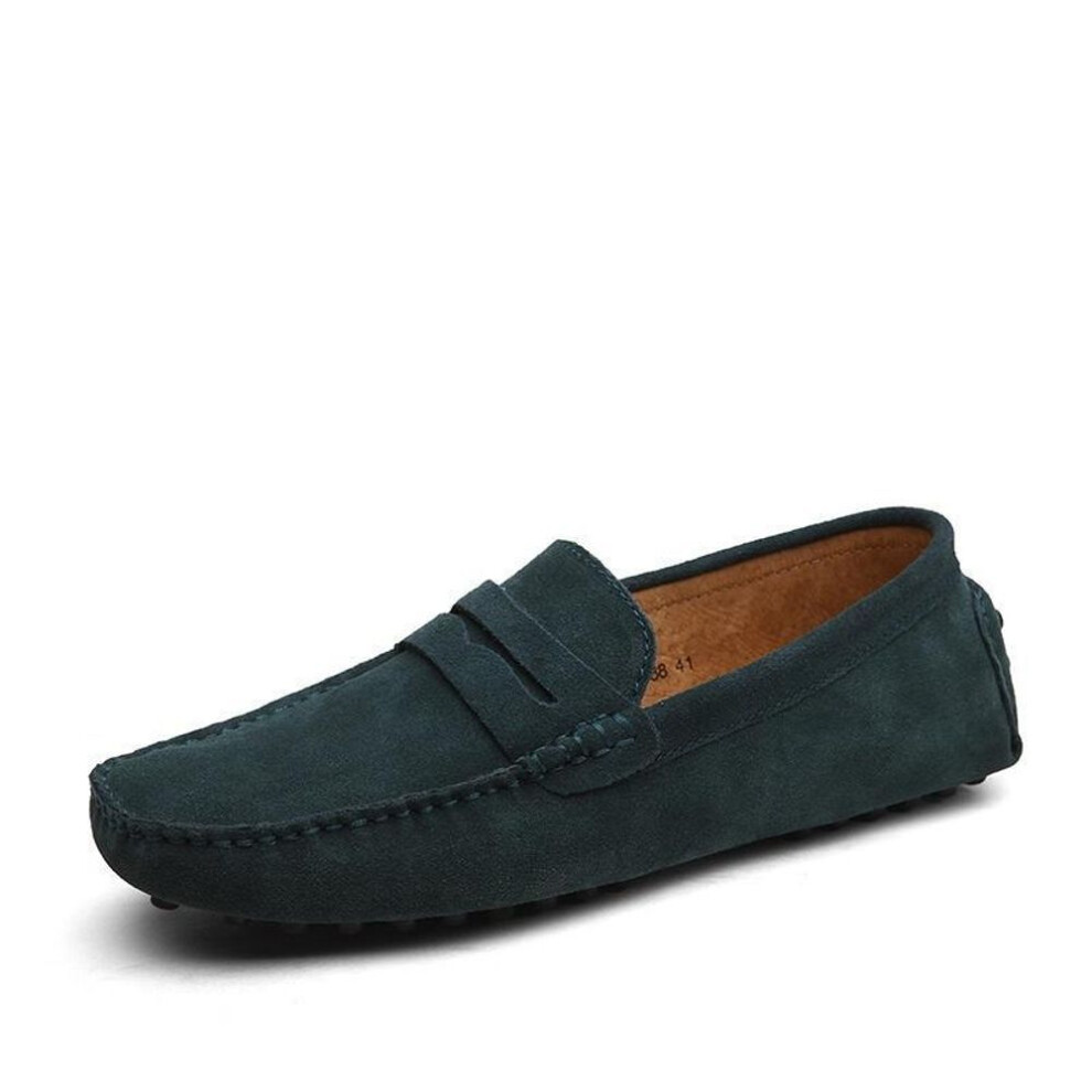 (green, 44) Size 38-48 Mens Casual Peas Shoes Suede Leather Men Loafers Moccasins Slip on Flats