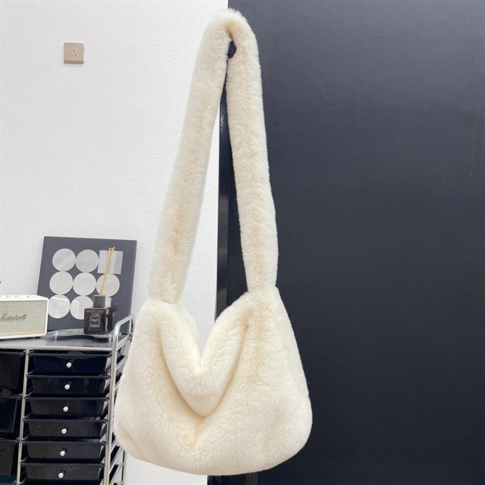 (white, 38x10x29cm) Yogodlns Faux Fur Tote Bag for Women Winter Plush Shoulder Bag Fuzzy Messenger Bag Female Soft Fluffy Handbags Shopper Bucket Hobo Bag