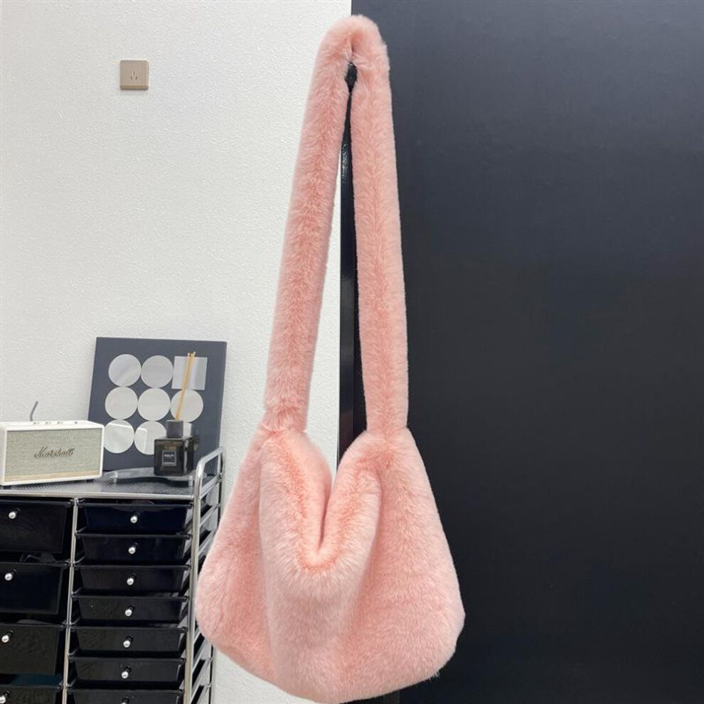 (pink, 38x10x29cm) Yogodlns Faux Fur Tote Bag for Women Winter Plush Shoulder Bag Fuzzy Messenger Bag Female Soft Fluffy Handbags Shopper Bucket Hobo Bag