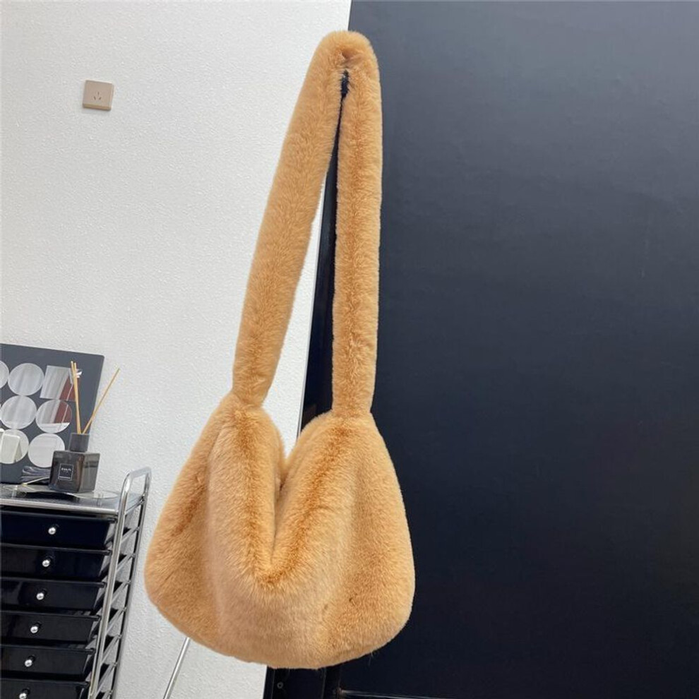 (brown, 38x10x29cm) Yogodlns Faux Fur Tote Bag for Women Winter Plush Shoulder Bag Fuzzy Messenger Bag Female Soft Fluffy Handbags Shopper Bucket Hobo Bag
