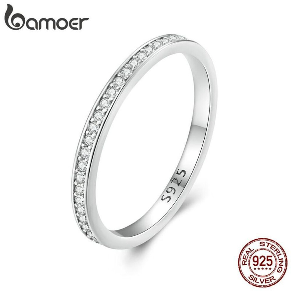 (10) BAMOER 925 Sterling Silver Moissanite Stackable Ring Platinum Plated Eternity Bands for Women Anniversary Jewelry Gift