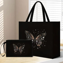 Elegant Butterfly Print Fabric Shoulder Bag with Matching Pouch-Stylish & Durable, Ideal for Work and Everyday Use