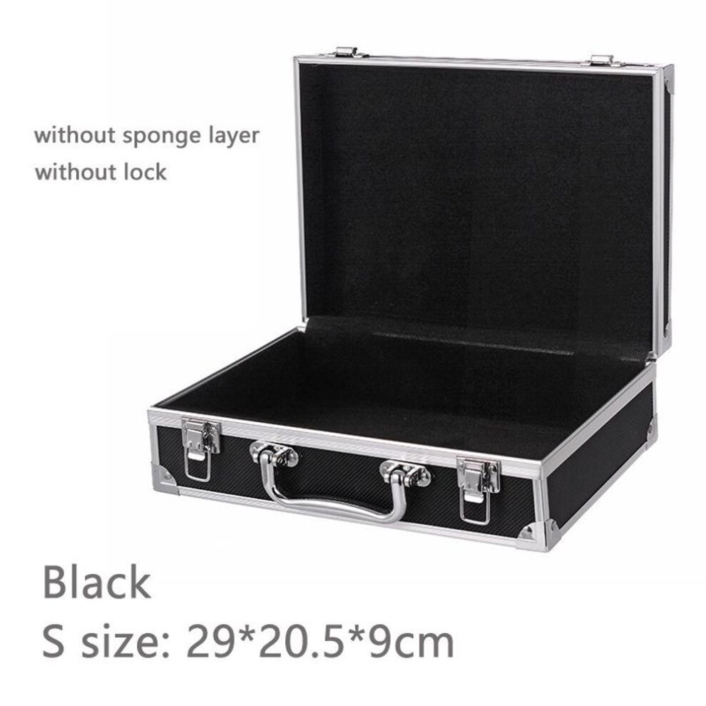 (black, S No sponge lock) Portable Aluminum Tool Box Safety Equipment Toolbox Instrument Box Storage Case Suitcase Impact Resistant Case