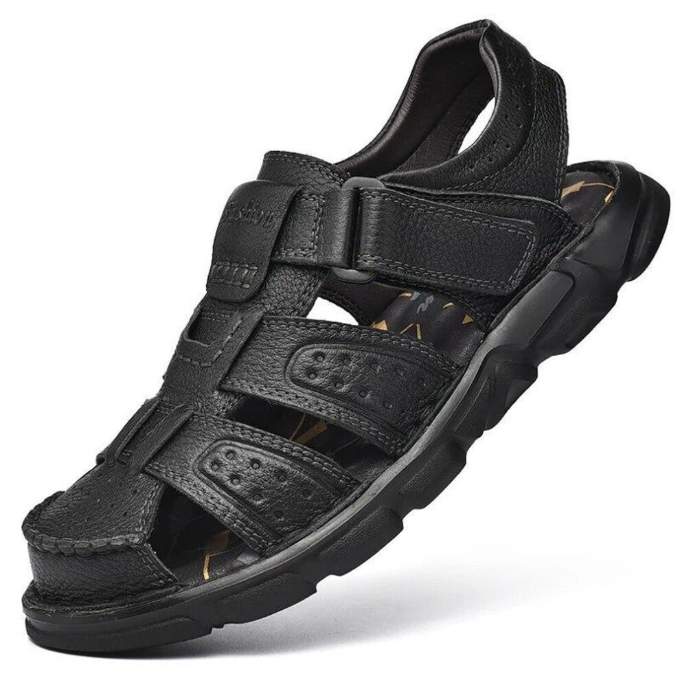 (black, 46) Genuine Leather Casual Shoes for Men   Classic Men Sandals Summer Outdoor Walking Men Sneakers Breathable Men Sandals