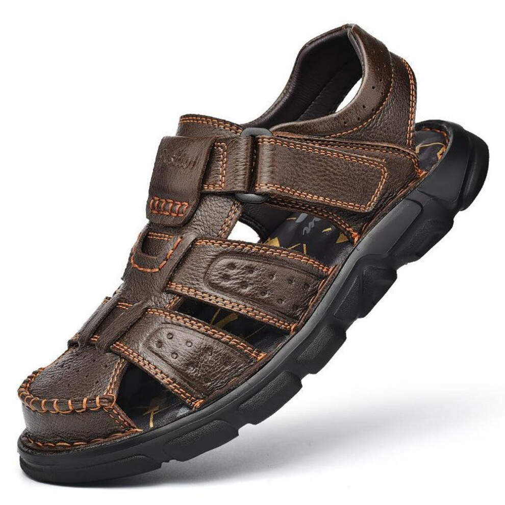 (brown, 43) Genuine Leather Casual Shoes for Men   Classic Men Sandals Summer Outdoor Walking Men Sneakers Breathable Men Sandals