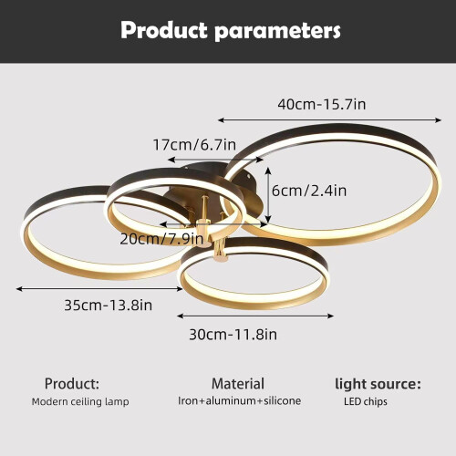 Ganeed Dimmable Modern LED 4 Rings Ceiling Light with Remote Control 1