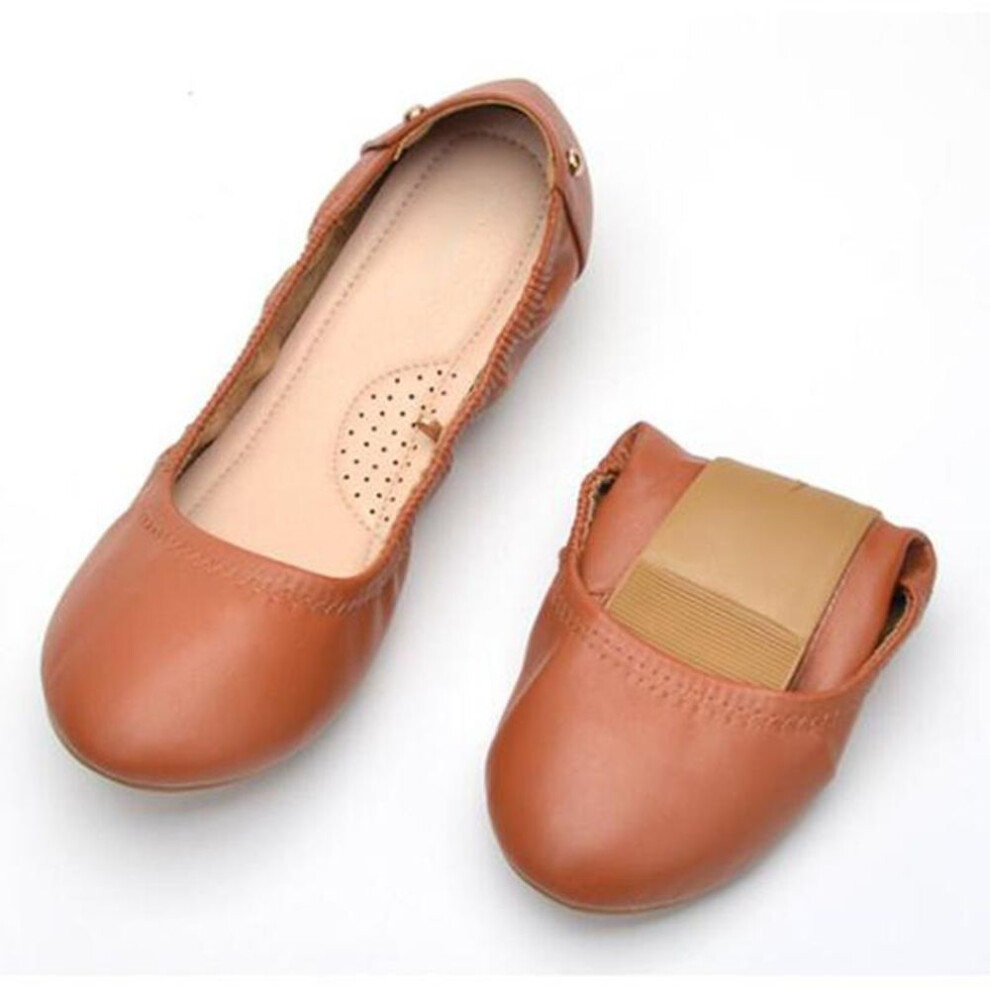 (brown, 38) Classic Women Ballet Flat Shoes Dressy Comfortable Shoes for Women Foldable Ballerina Slip on Ladies Shoes