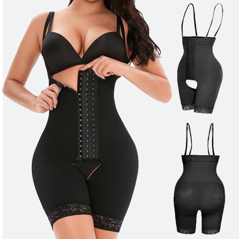 (black, 4XL) Women 9 Breasted High Waist Crotchless Bodysuit Shapewear Booty Lifter Compression Underwear Belly Control Slimming Body Shaper