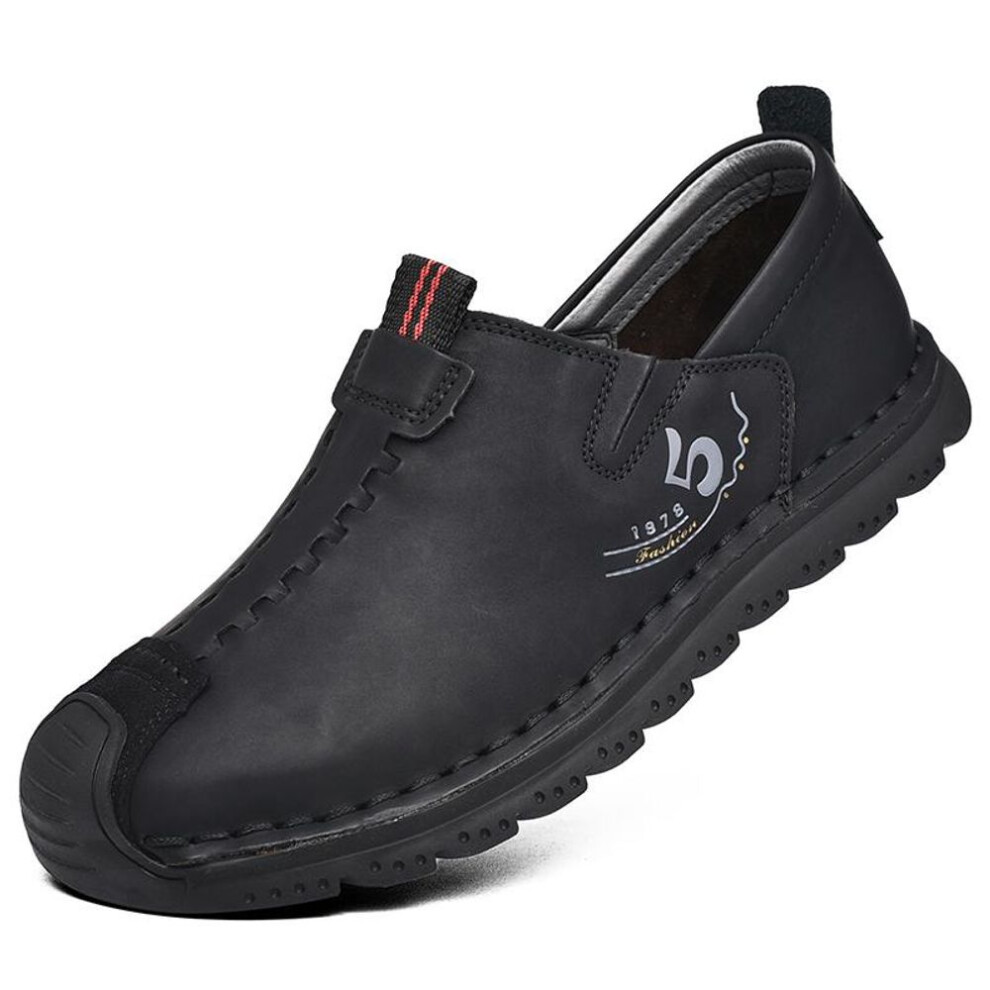 (black, 39) Handmade Retro Cow Leather Shoes Men Loafers Fashion Casual Shoes Men Flats Moccasins Men Shoes Leather
