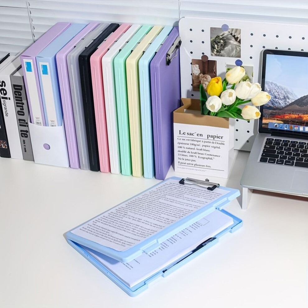 (blue) A4 File Folder Storage Box with Plate Clip for Students