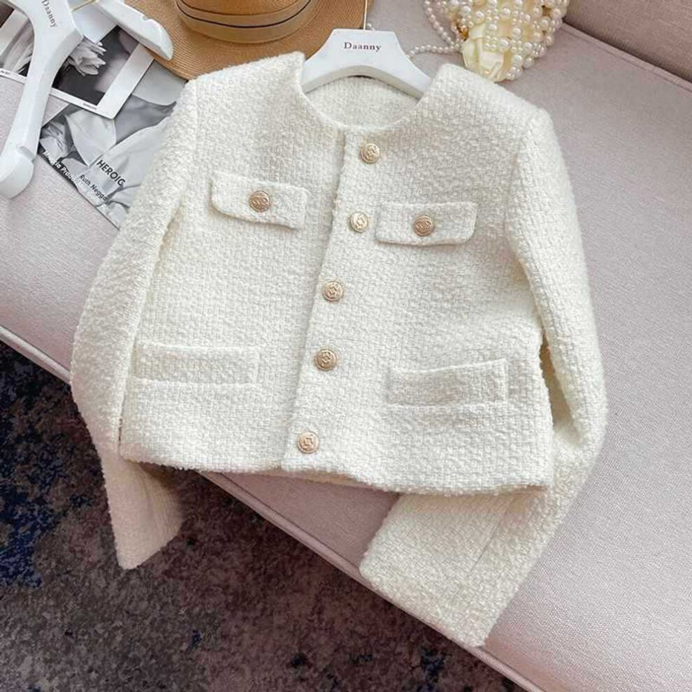 (beige, XL) Women Elegant Tweed Cardigan Short Coat Spring and Autumn French Style Short Jacket for Women Fashionable and Elegant