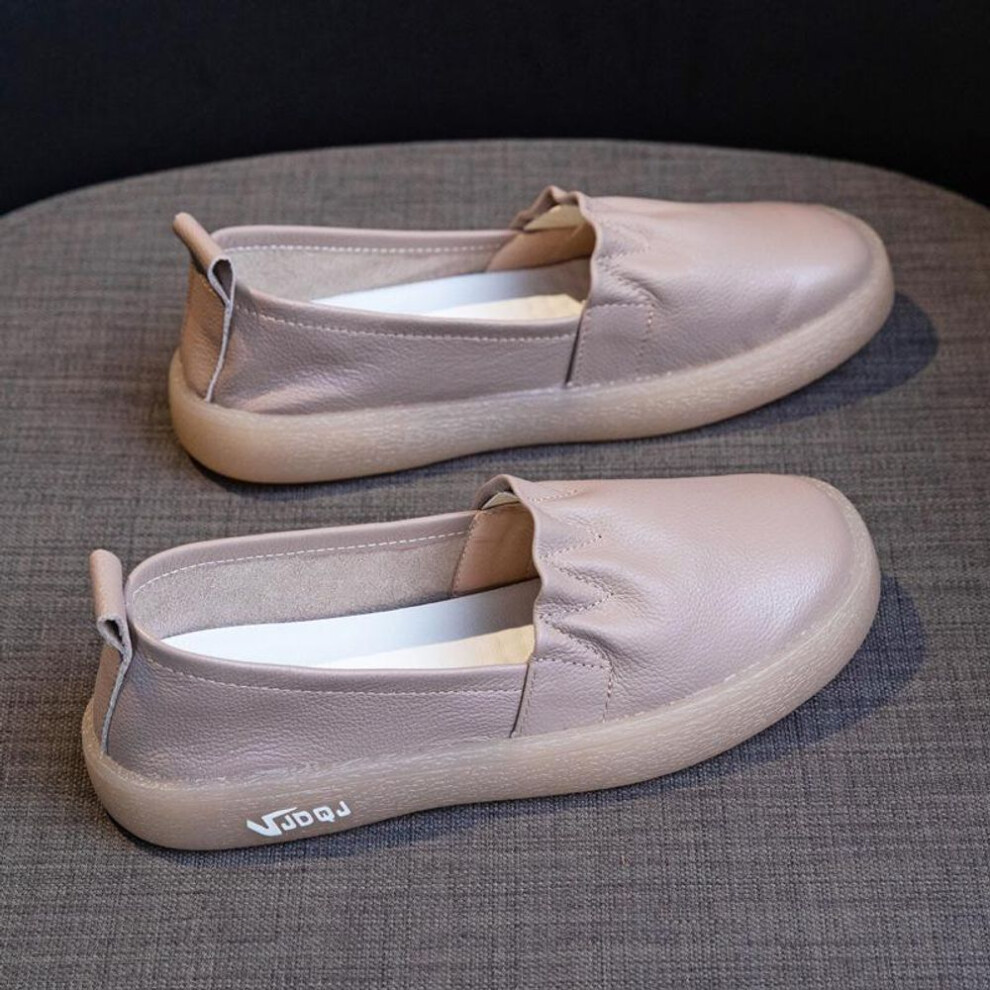 (apricot, 35) Soft Full Genuine Leather Shoes Women Flat Shoe New Spring Soft Sole Comfortable Shoes Woman Fashion Casual Shoes