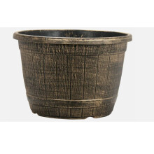 Bronze Wooden Barrel Plant Pot 25.8L Plastic Outdoor Garden Planter