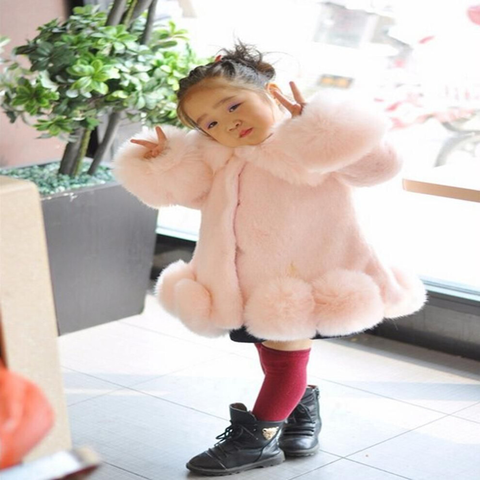 (pink, 130cm) Baby Girls Long Sleeve Winter Wedding Faux Fur Brand Fur Coat for Girls Formal Soft Party Coat Kids Wedding Outwear