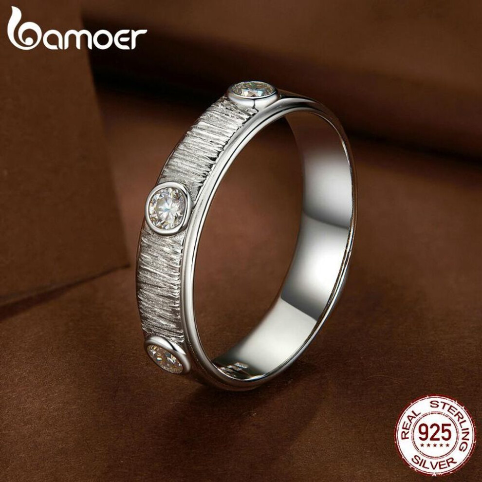 (7) BAMOER 925 Sterling Silver Eternity Love Moissanite Men Ring Engagement Wedding Band for Men Platinum Plated Fine Jewelry
