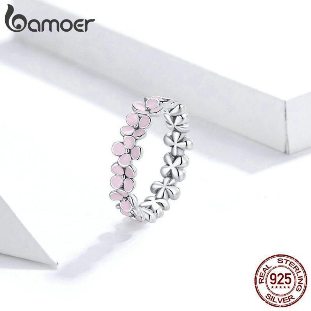 (6) Bamoer 925 Sterling Silver Pink Wreath CZ Finger Rings for Women Engagement Wedding Finger Ring Statement Jewelry