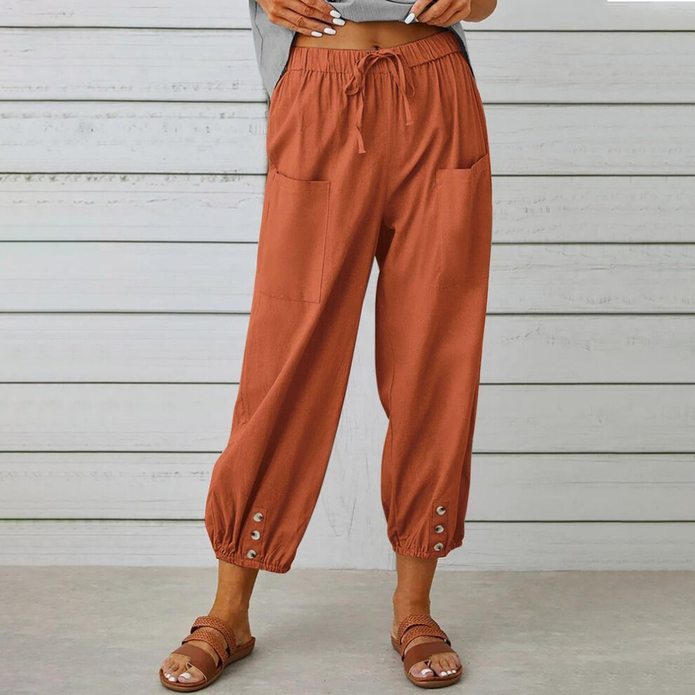(orange, 5XL) Vintage Boho Cotton Linen Pants for Women Summer Pockets Thin Beach Trousers Woman Casual High Waist Loose Harem Pants