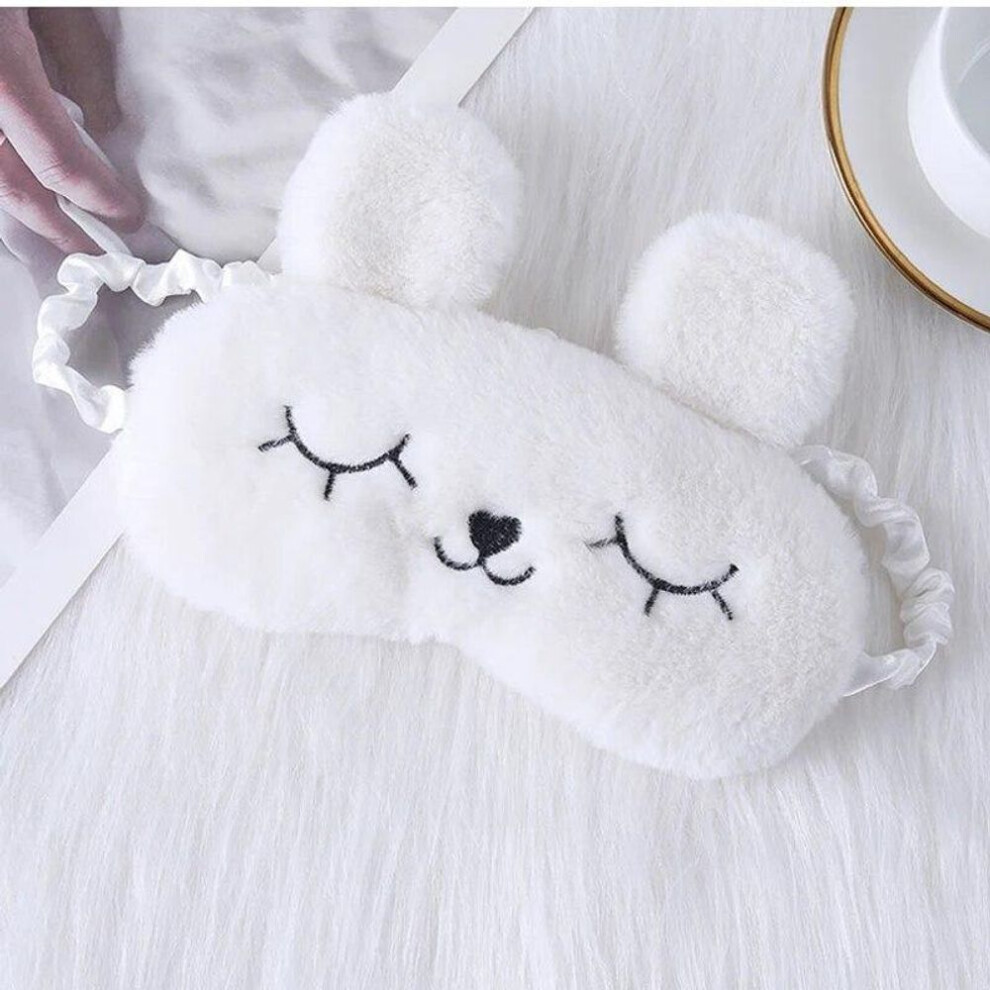 (White) Cute Cartoon Rabbit Plush Sleeping Eye Mask Comfortable Sleep Mask Sleep Aid Traveing Home Shading Light Eye Cover Eyeshade