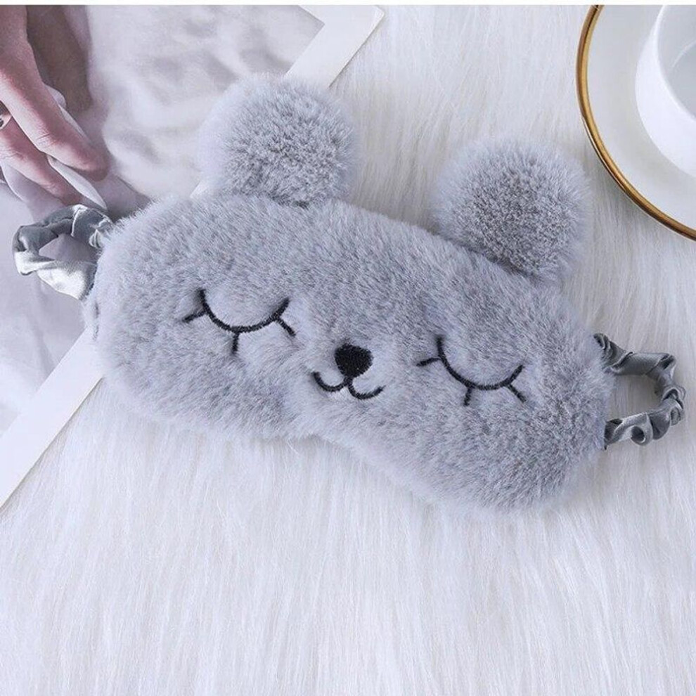 (Grey) Cute Cartoon Rabbit Plush Sleeping Eye Mask Comfortable Sleep Mask Sleep Aid Traveing Home Shading Light Eye Cover Eyeshade