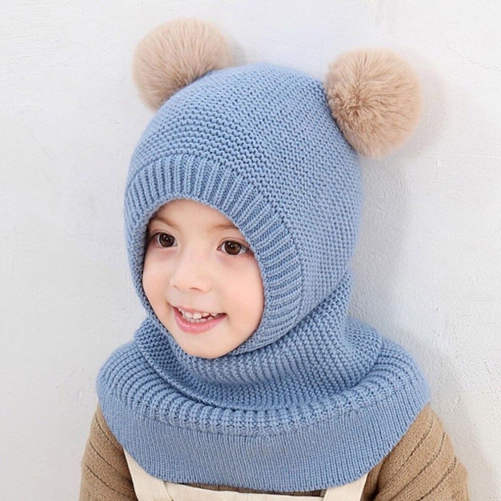 (blue) Kids Baby Boys Girls Earflap Hat Winter Warm Knit Crochet   Cap Scarf