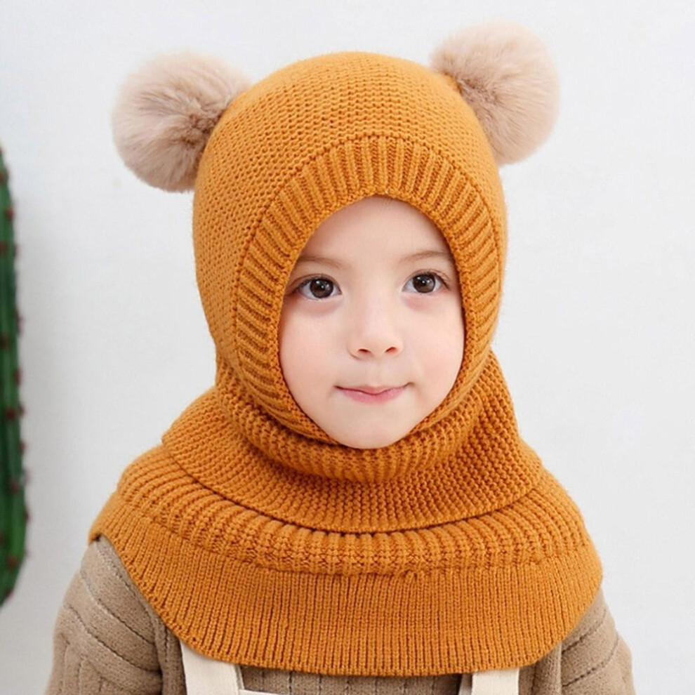 (yellow) Kids Baby Boys Girls Earflap Hat Winter Warm Knit Crochet   Cap Scarf